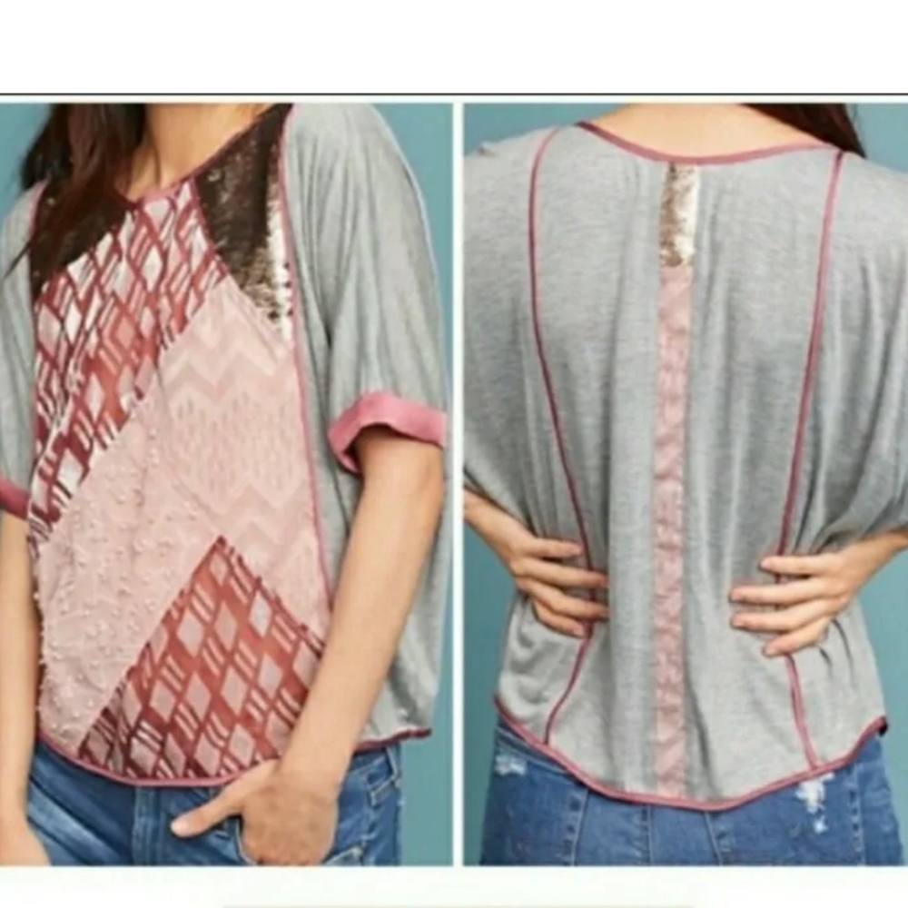 Tiny anthropologie pink and grey sequin blouse sz xs